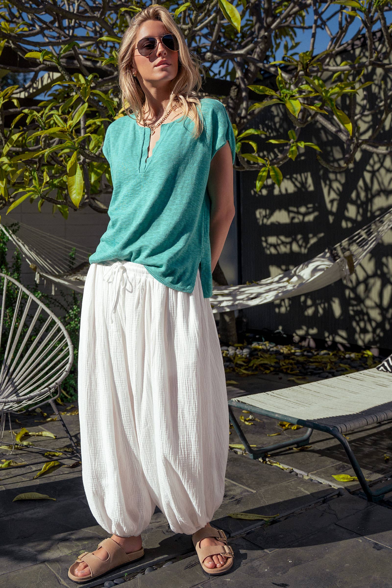 Urban Daizy Crinkle Balloon Pants Drawstring Olive Pants - Women's (UDZ-PT-00476) – alternate view 8