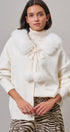 Faux Fur Hood Pom Pom Cardigan Wool Blend in Baby Blue in IVORY - Women's Cardigans & Shrugs | Urban Daizy