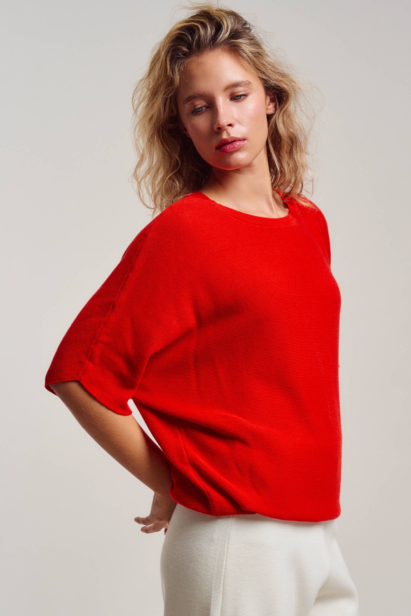 Relaxed Dolman Sleeve Knit Sweater Top