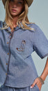 Urban Daizy Western Boot Embroidered Pocket Shirt Blue Button Down Shirt - Women's (UDZ-TP-01086-Blue) – alternate view 2
