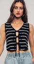 Urban Daizy Striped Tie-Front Cropped Knit Top Black White Knit Top - Women's (UDZ-TP-00750)