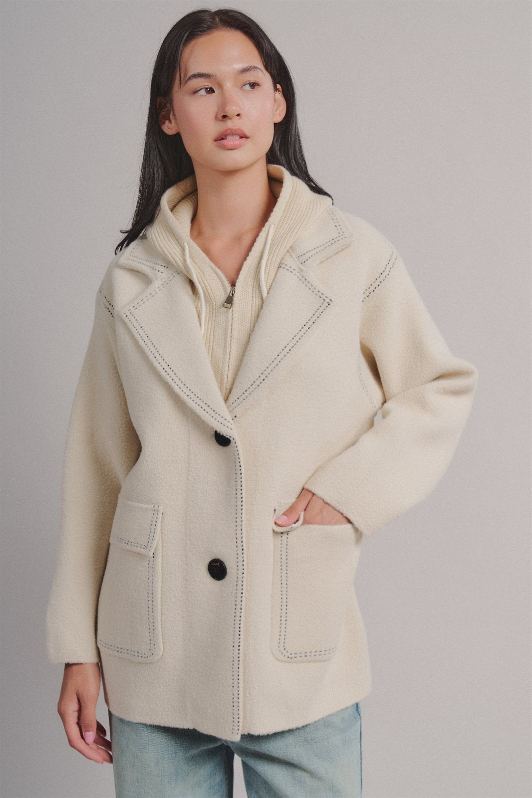 Hooded Wool Blend Oversized Short Coat in IVORY - Women's Coats | Urban Daizy