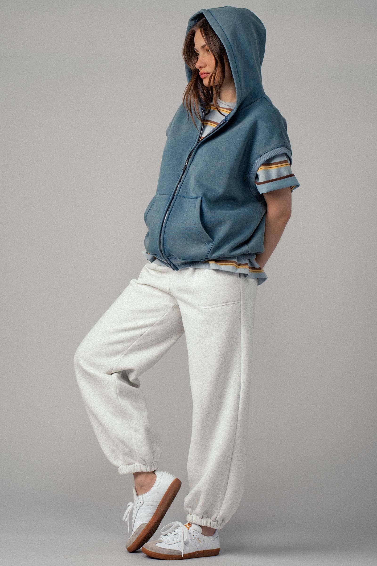 Vintage-Wash Sleeveless Terry Hoodie