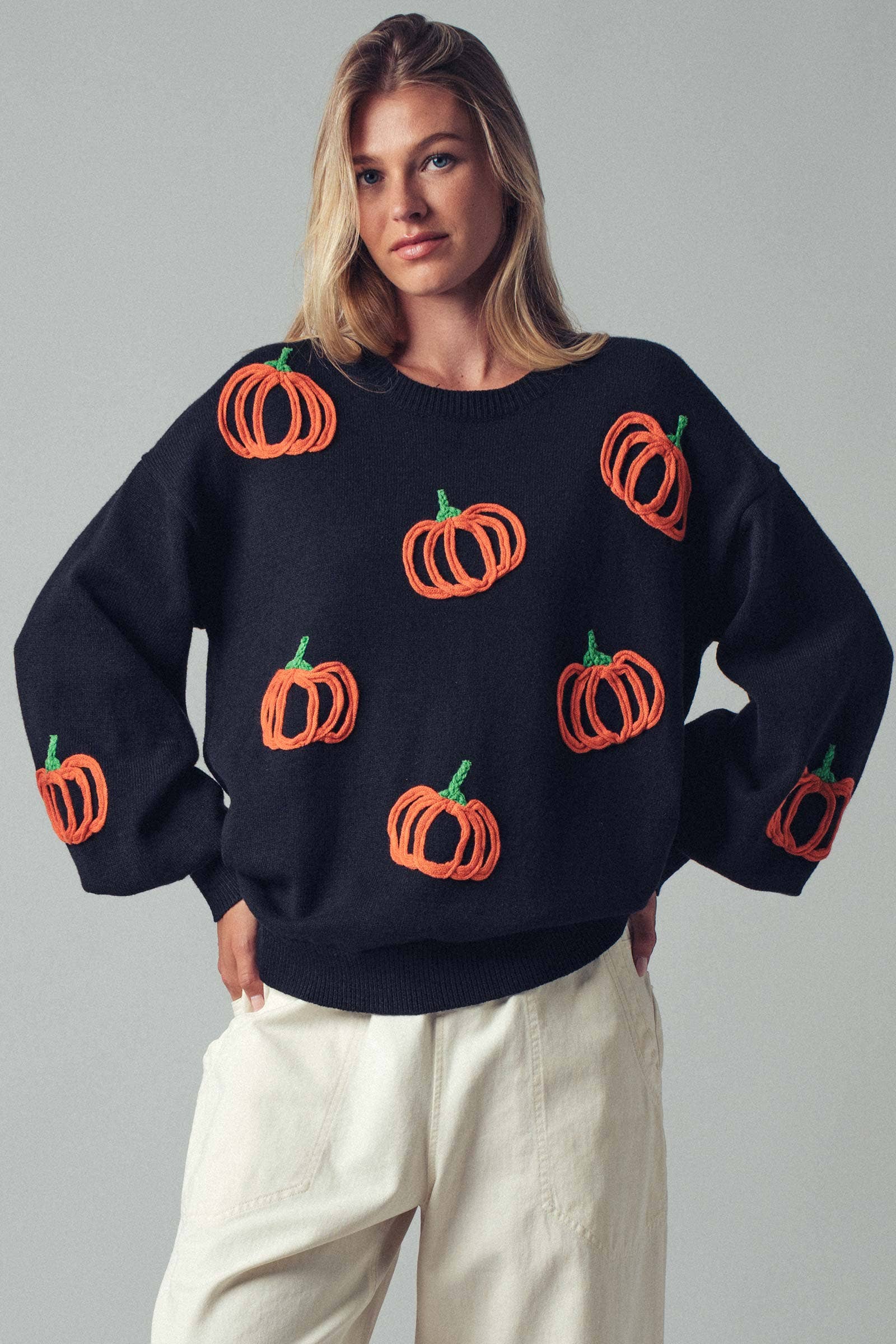 Urban Daizy Pumpkin Patch Balloon Sleeve Sweater Rust Knit Sweater - Women's (UDZ-TP-00814) – alternate view 15