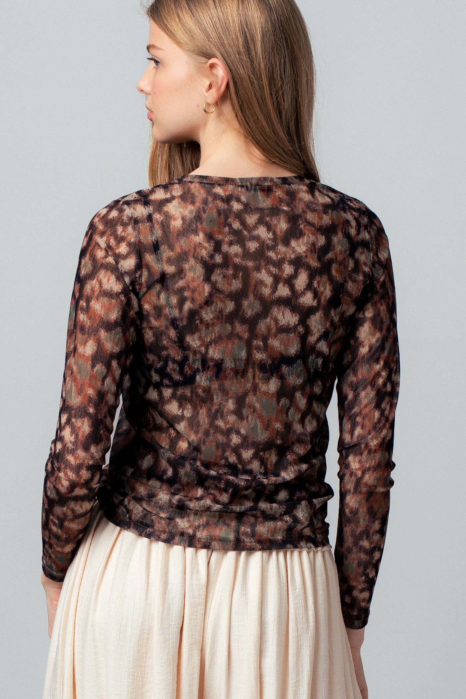 Urban Daizy Sheer Mesh Animal Print Long Sleeve Top Muliti Blouse - Women's (UDZ-TP-01044) – alternate view 5