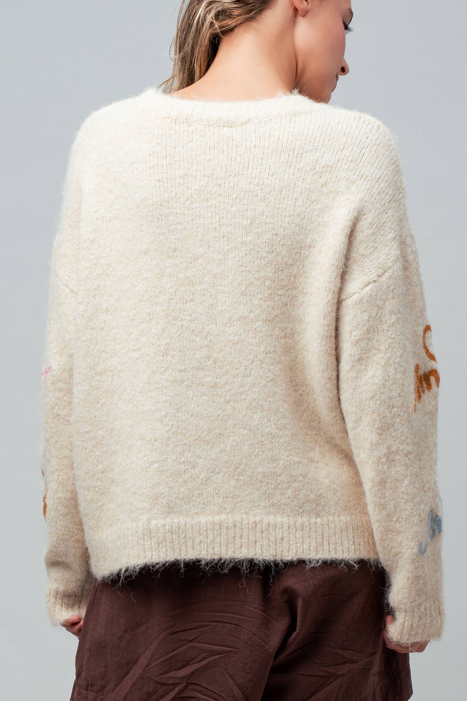 Embroidered Fuzzy Knit Sweater