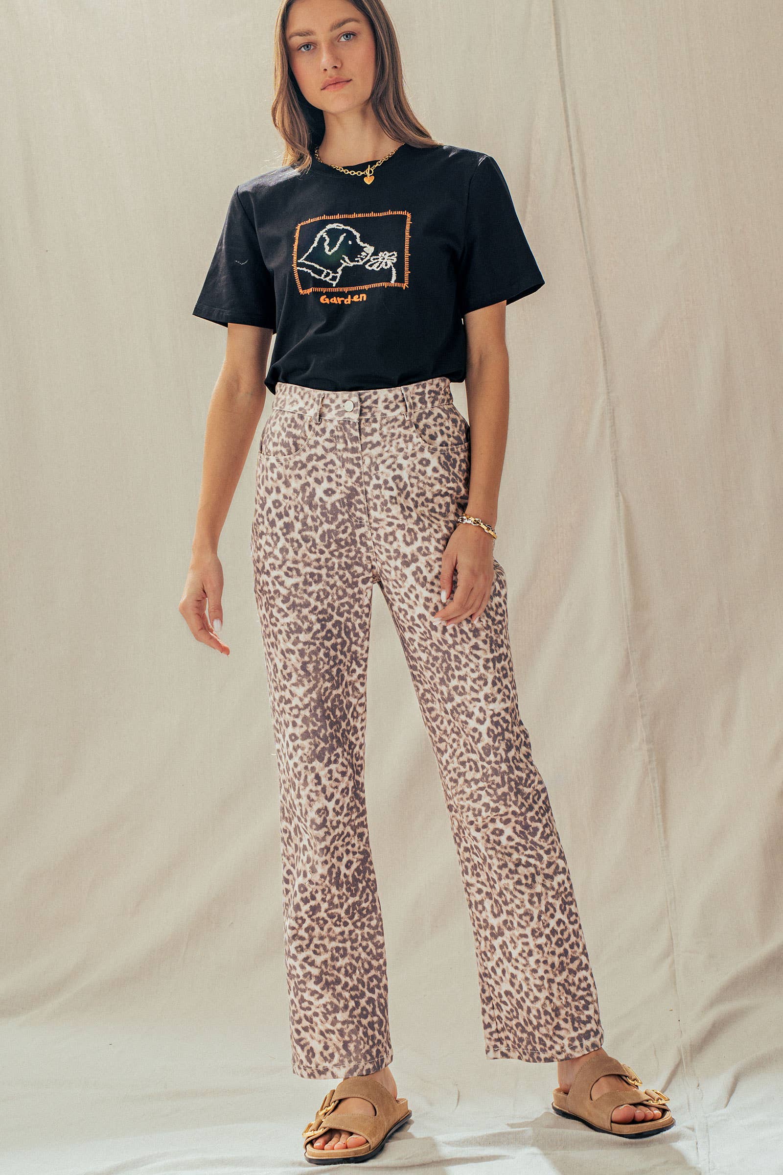Whimsical Dog & Daisy Embroidered Cotton Tee