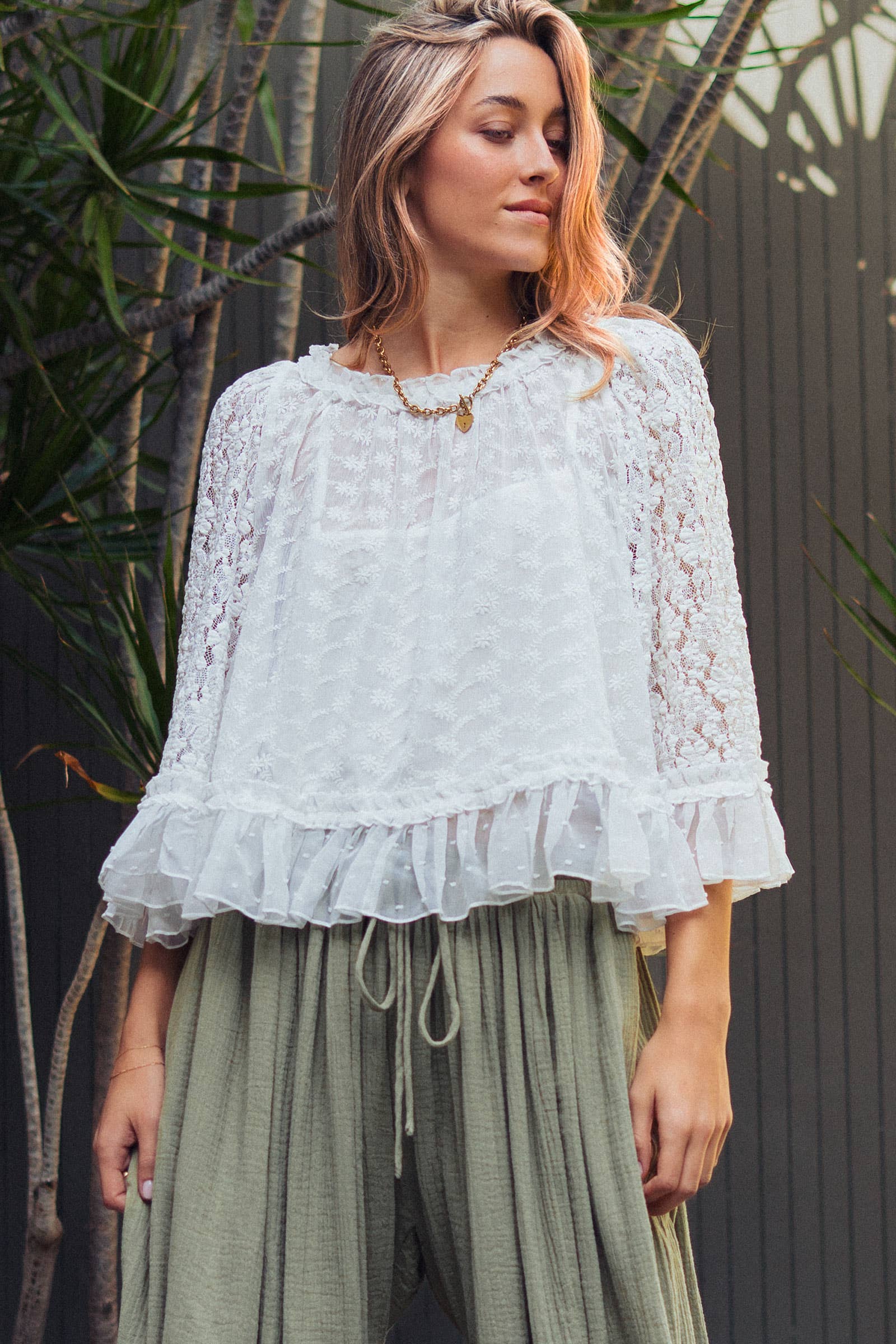 Urban Daizy Swiss Dot Lace Top Ruffle Flutter Sleeve Black Blouse - Women's (UDZ-TP-01041) – alternate view 12