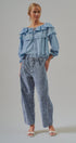 Lace Trim Ruffle Tie Neck Spring Blouse Top