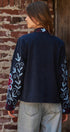 Embroidered Corduroy Jacket with Folk Floral Scroll in NAVY - Women's Jackets & Blazers | Urban Daizy