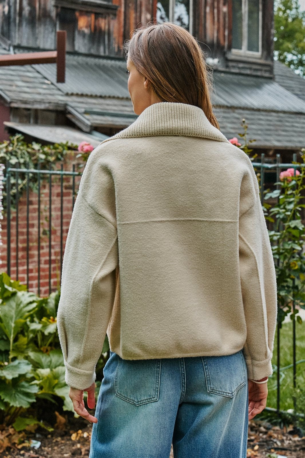 Sweater Knit Button Front Jacket with Detachable Collar in IVORY - Women's Jackets & Blazers | Urban Daizy