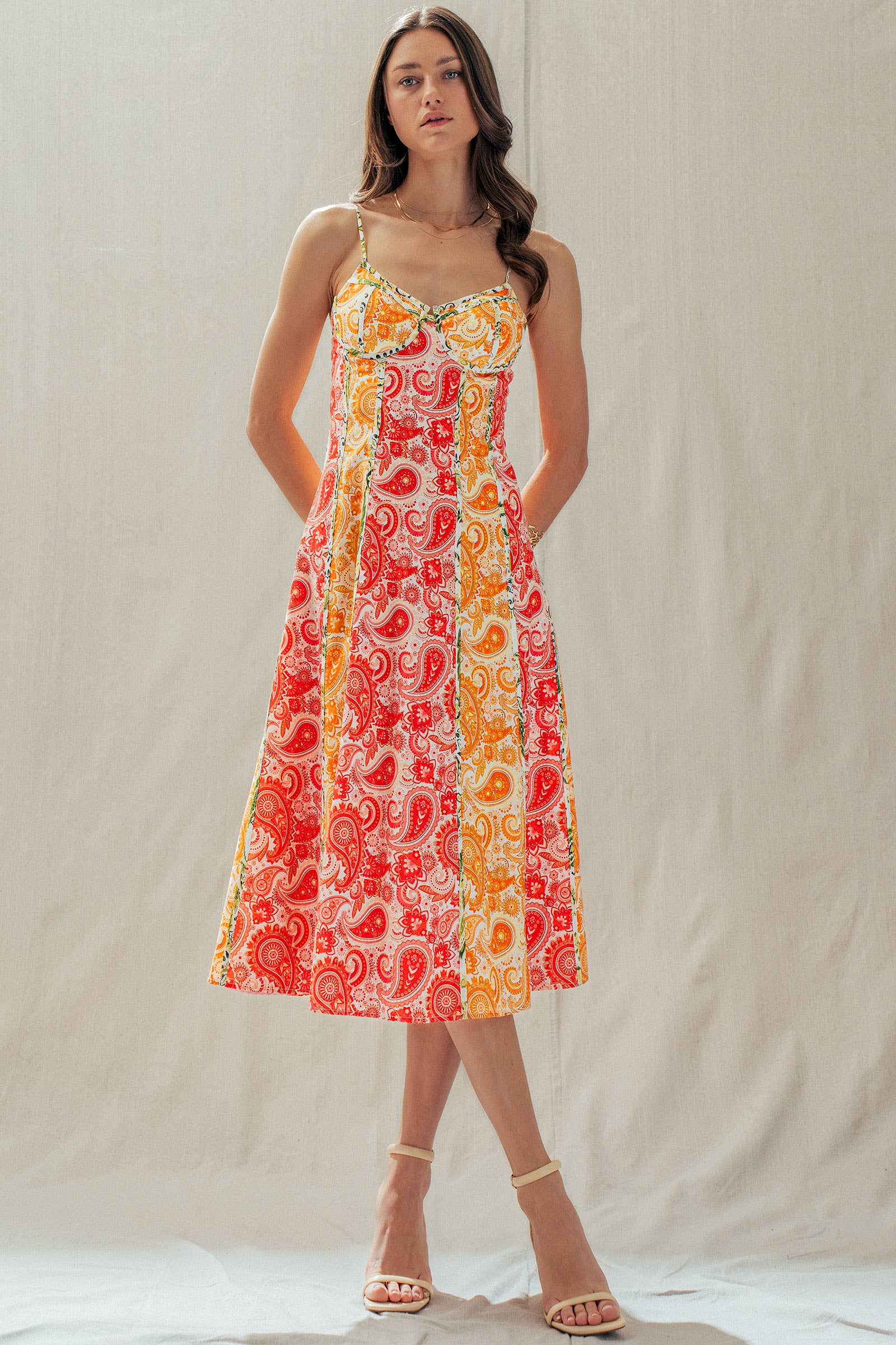 Urban Daizy Paisley Print Contrast Stitch Bustier Midi Dress Pink-Multi Dress - Women's (UDDR0340) – alternate view 11