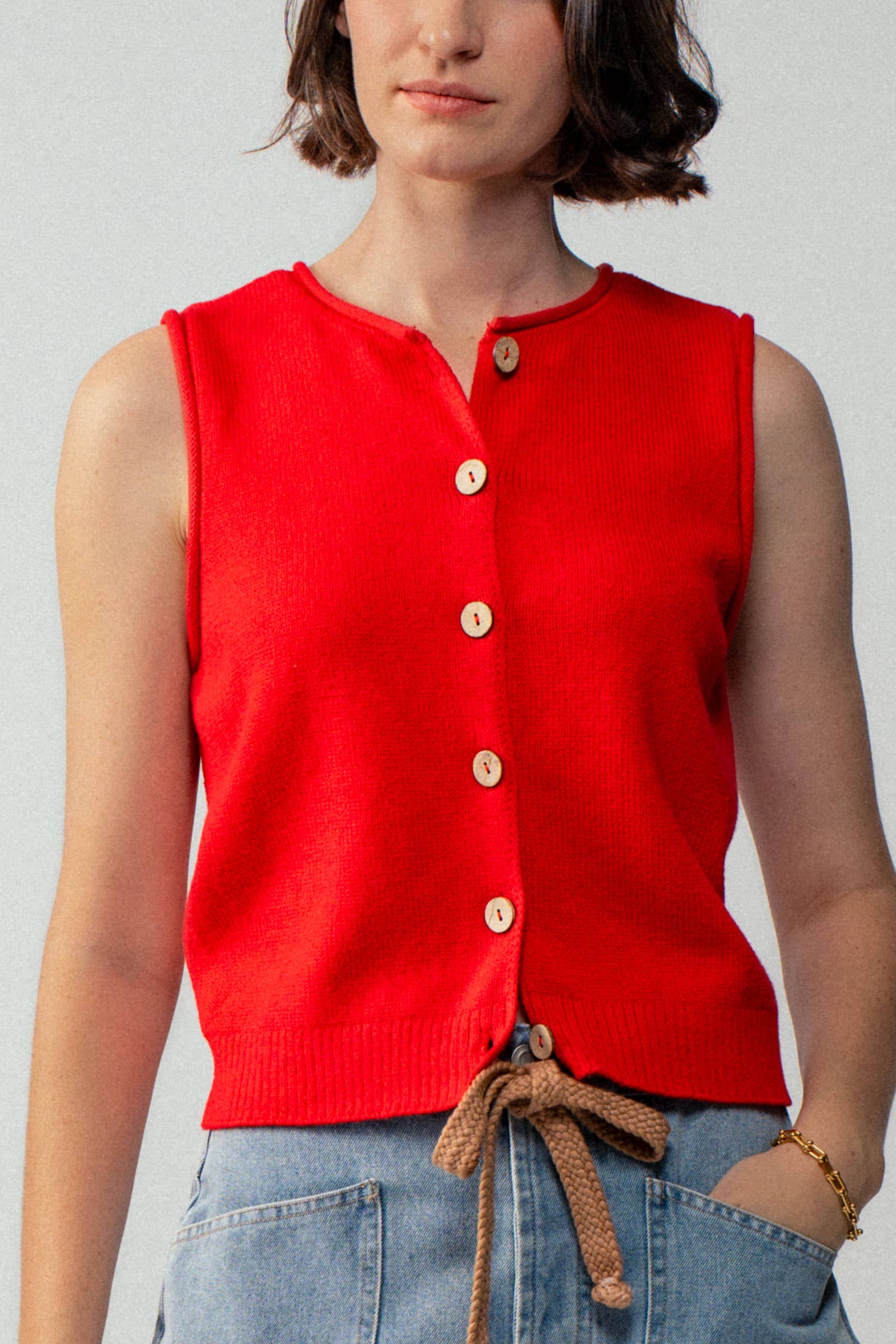 Urban Daizy Relaxed Button-Front Knit Sleeveless Top Black Sweater Vest - Women's (UDZ-SK-00127) – alternate view 12