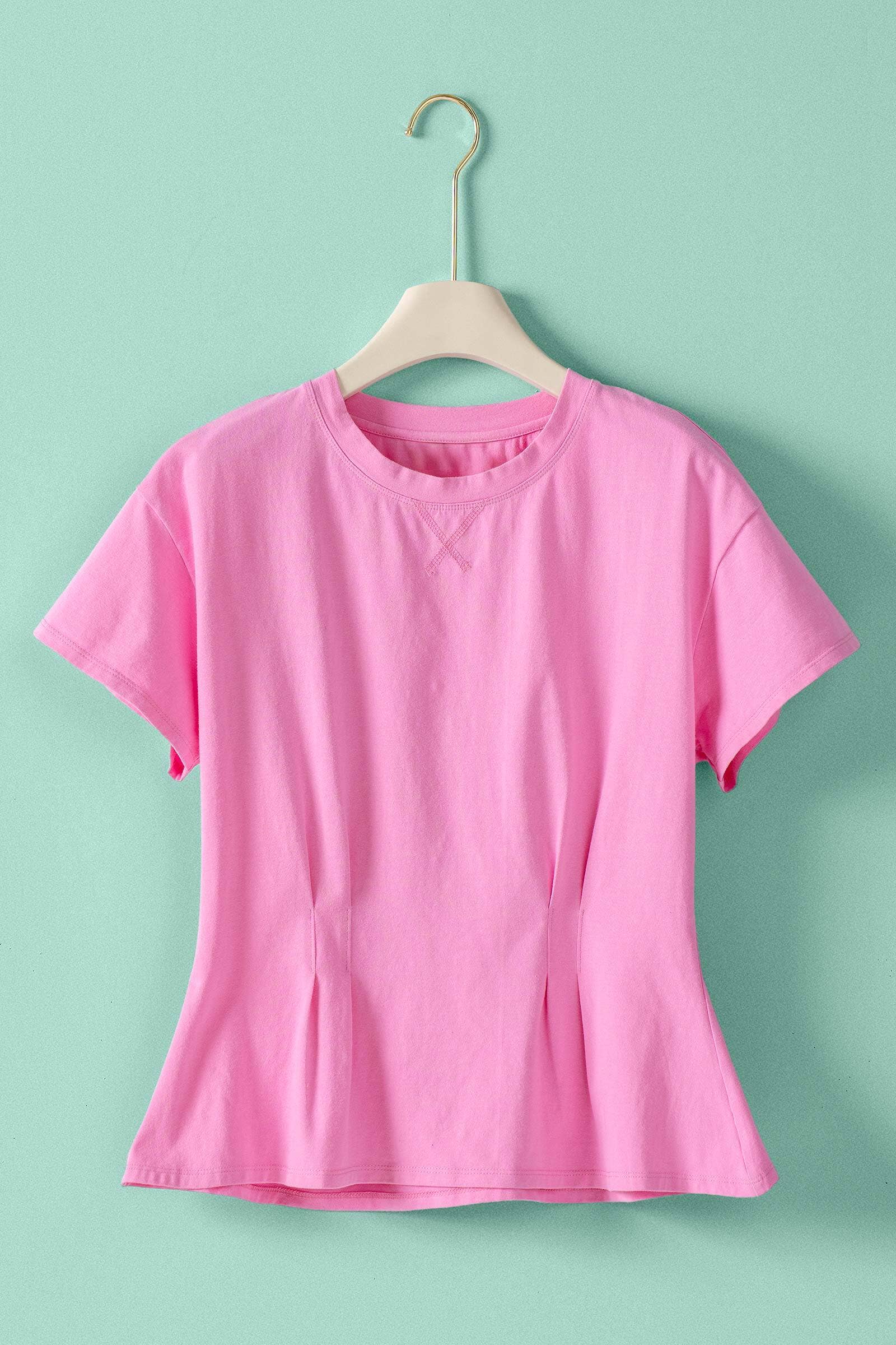 Urban Daizy Pleated Waist Cotton Spandex Everyday Tee Butter-Yellow T-Shirt - Women's (UDTP1324-Butter-Yellow) – alternate view 3