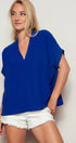 Urban Daizy Oversized V-Neck Folded Short Sleeve Top-GD Gd-Blue Blouse - Women's (UDZ-TP-00270) – alternate view 9