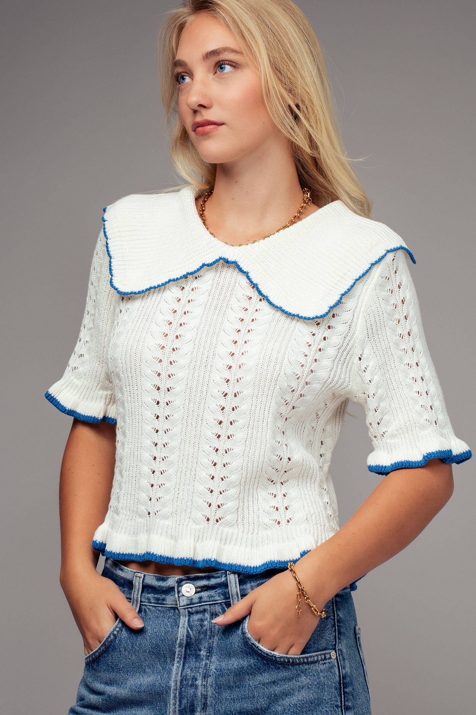 Urban Daizy Crochet Knit Ruffled Top Black Knit Top - Women's (UDZ-TP-00721) – alternate view 25