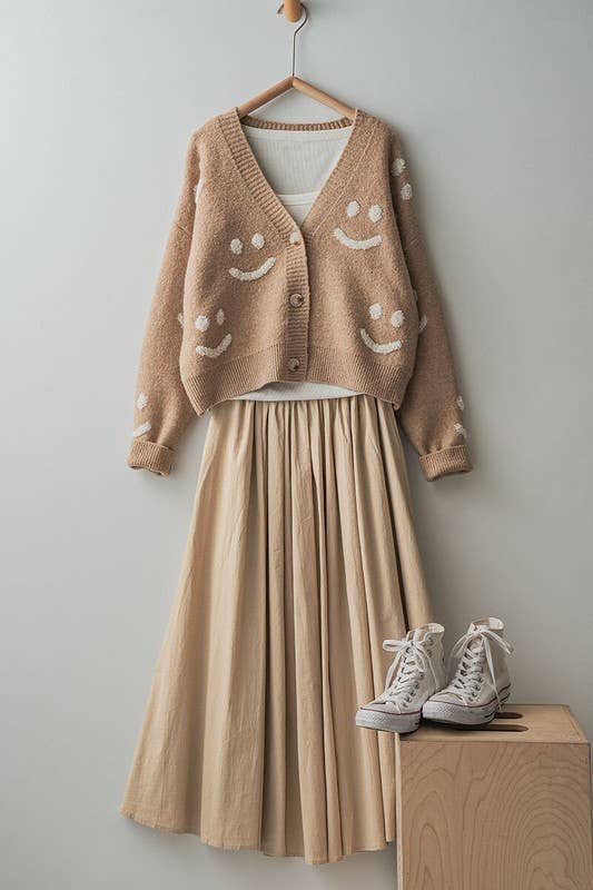 Urban Daizy Cotton Blend Pocketed Elastic Waist Midi Skirt Taupe Skirt - Women's (UDZ-SK-00070) – alternate view 9