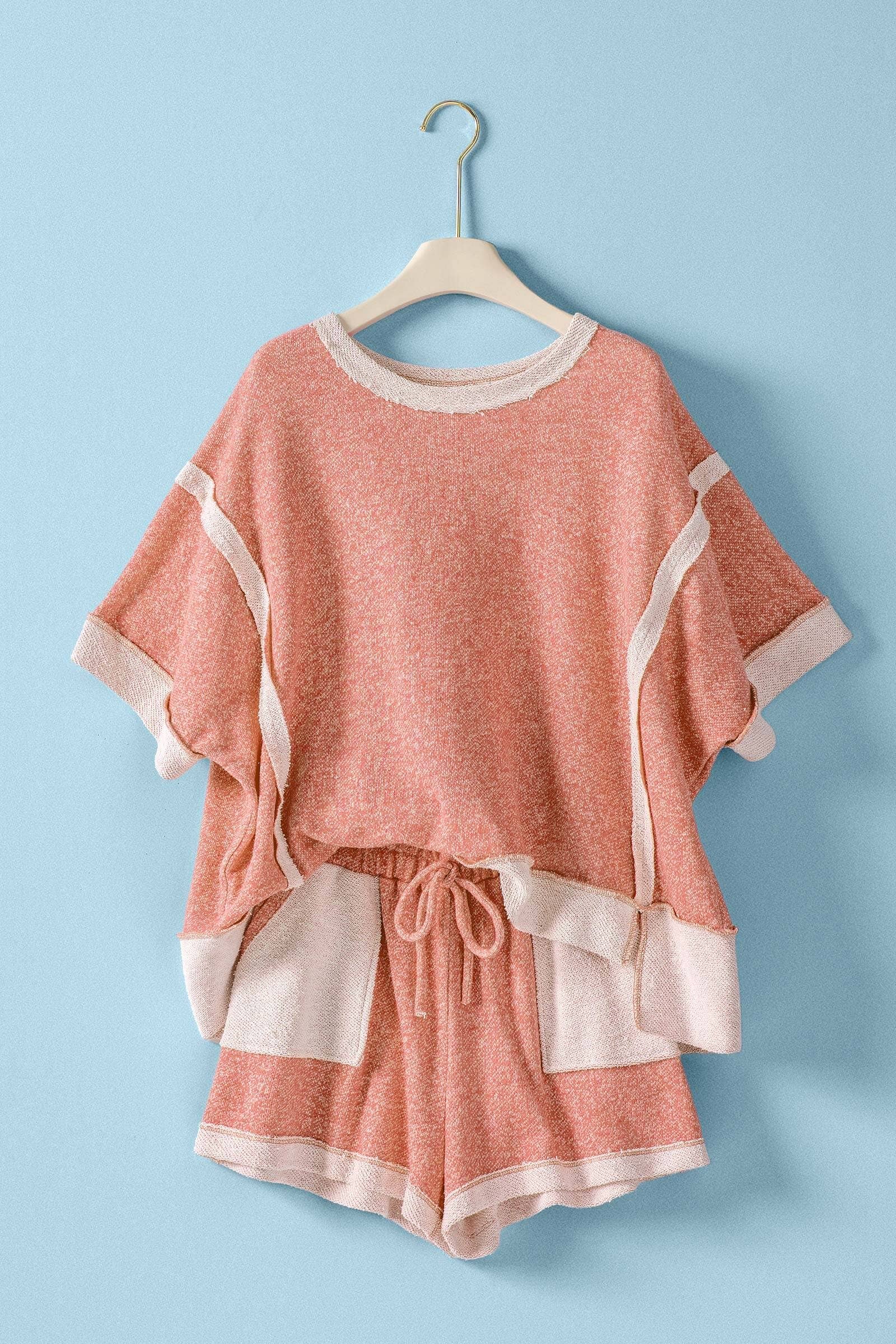 Urban Daizy Reverse Seam Terry Two-Piece Set Pink Lounge Set - Women's (UDST0146-Pink) – alternate view 17