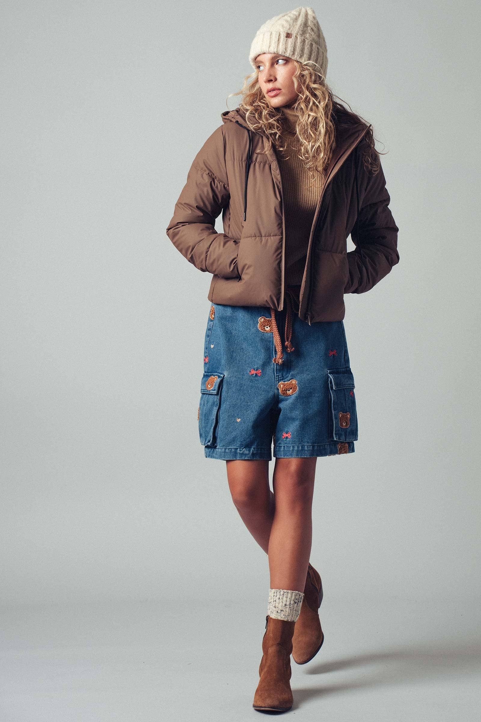 Urban Daizy Cozy Drawstring Hooded Puffer Jacket Black Puffer Jacket - Women's (UDZ-KN-00653) – alternate view 22