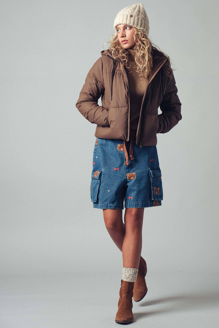 Urban Daizy Cozy Drawstring Hooded Puffer Jacket Black Puffer Jacket - Women's (UDZ-KN-00653) – alternate view 22