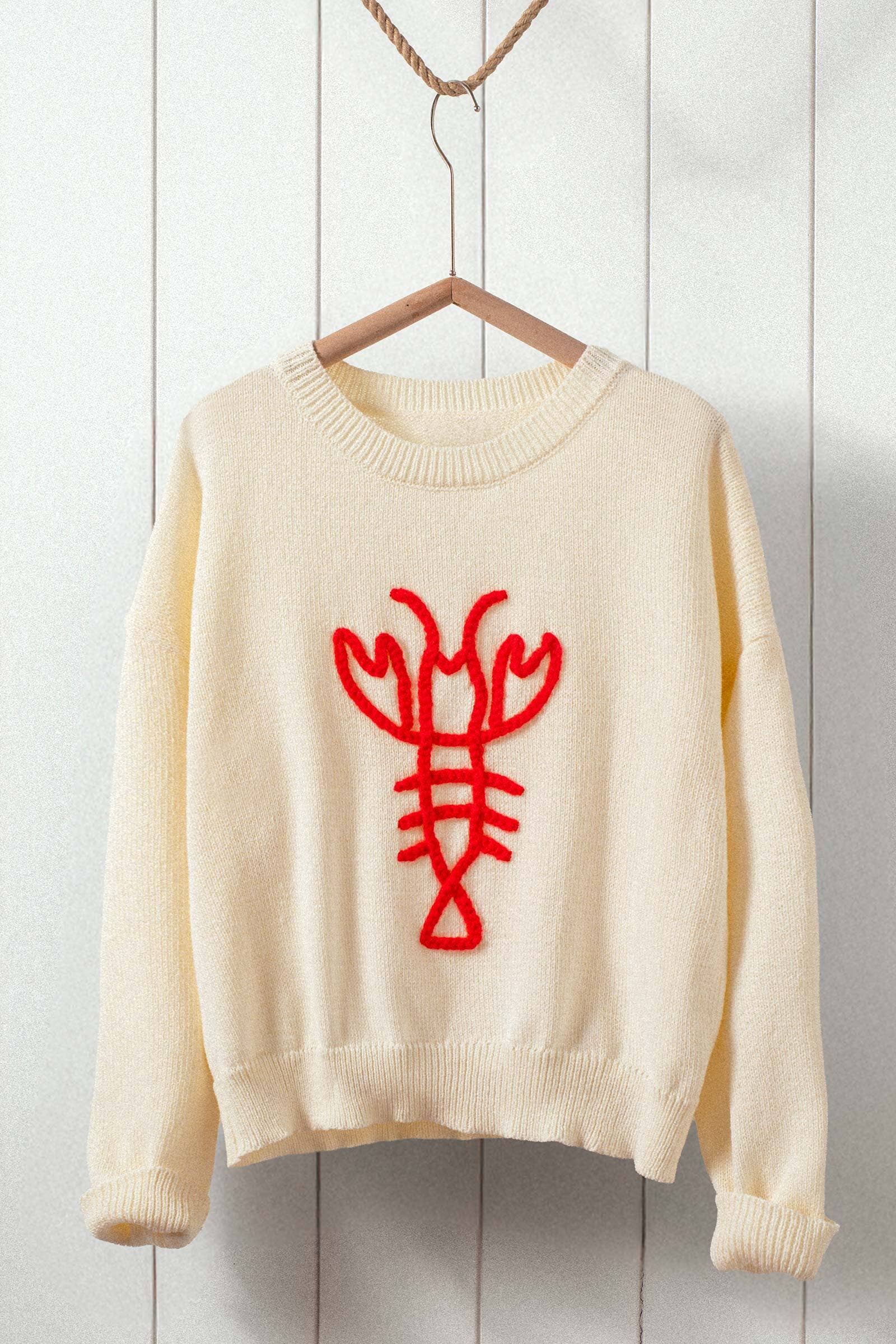 Urban Daizy Playful Lobster Embroidery Relaxed Knit Sweater Top Blue Knit Sweater - Women's (UDZ-SK-00127) – alternate view 2