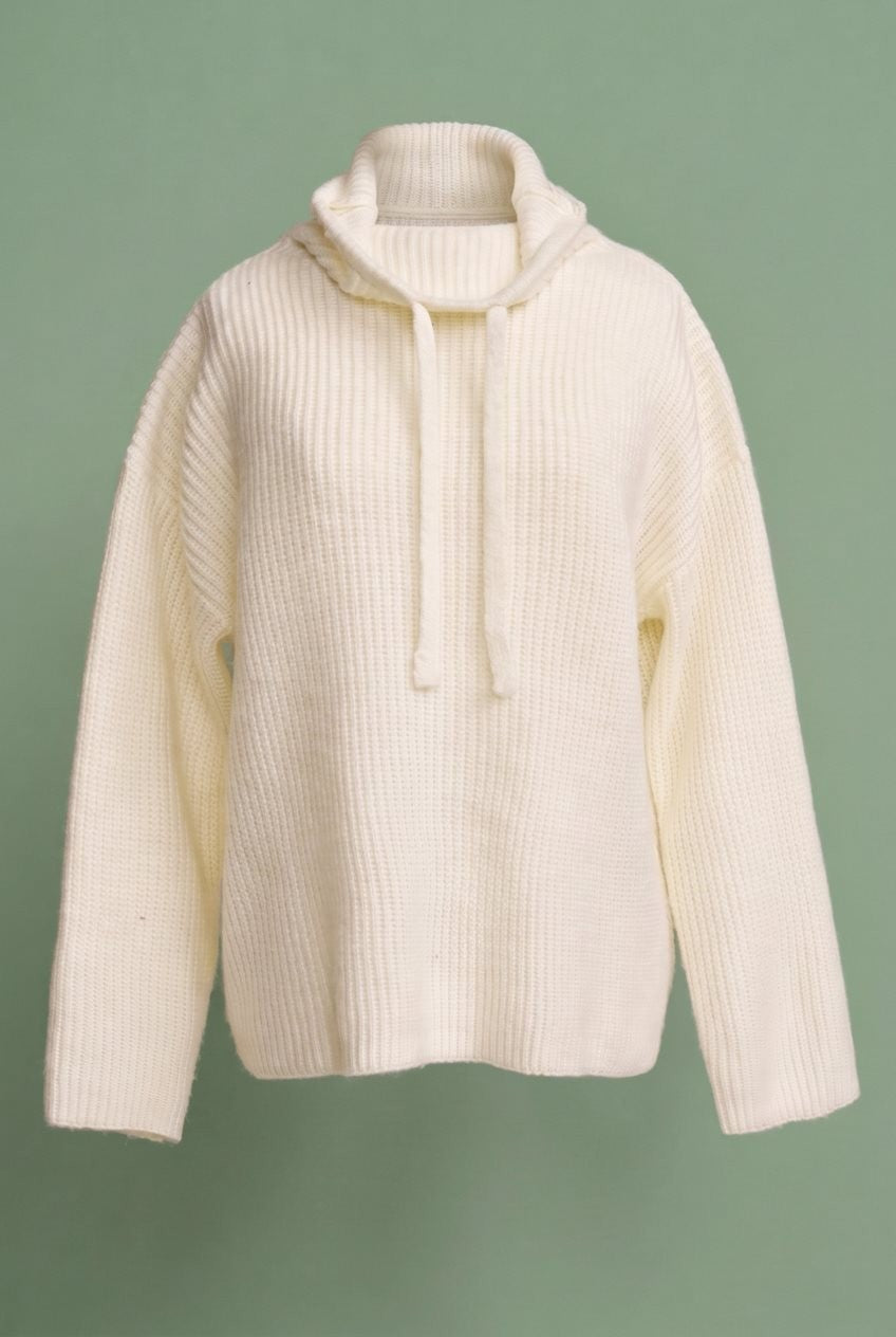 Ribbed Funnel Neck Knit Sweater in IVORY - Women's Sweaters | Urban Daizy