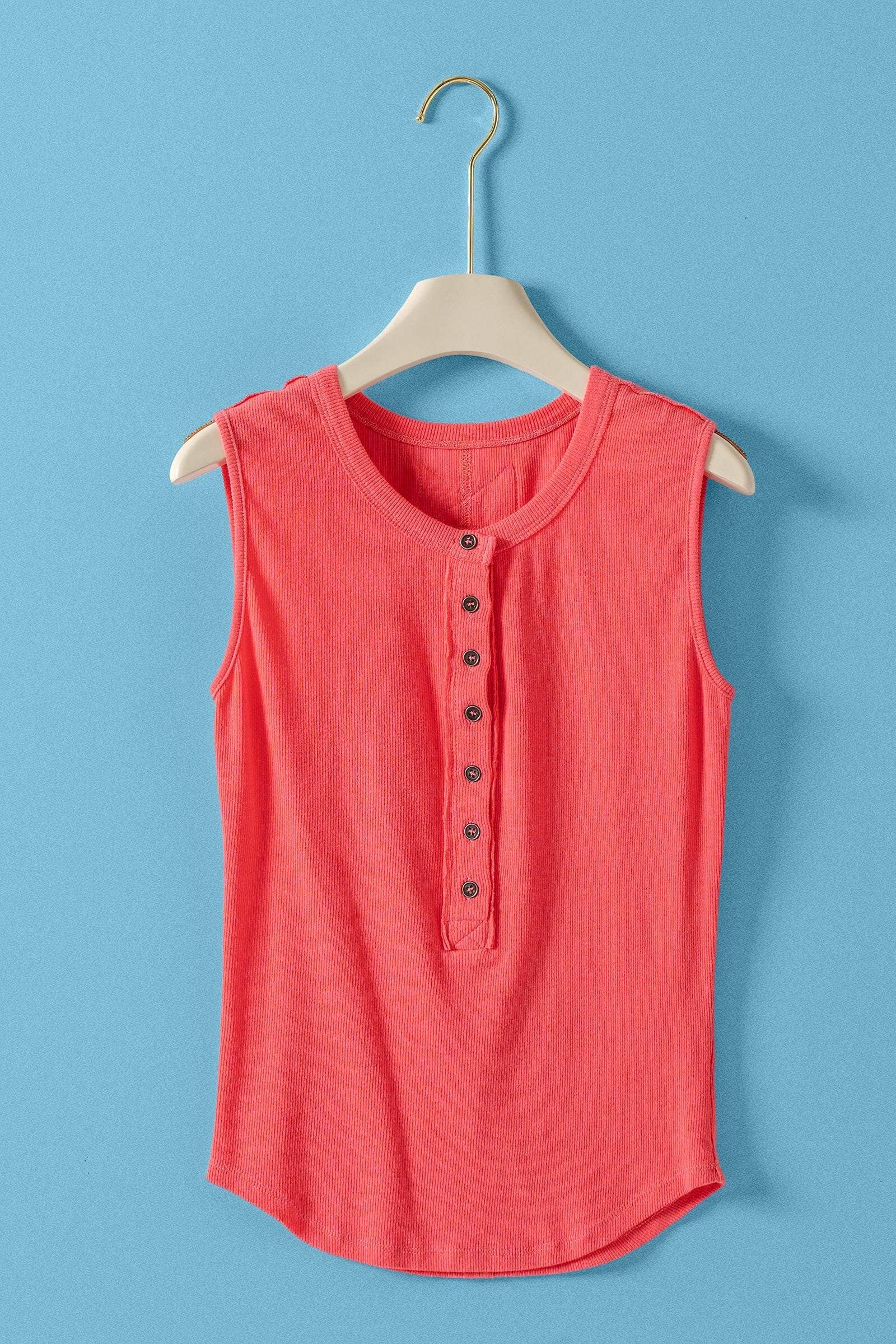 Urban Daizy Raw Edge Ribbed Henley Tank Black Tank Top - Women's (UDZ-TP-01039) – alternate view 4