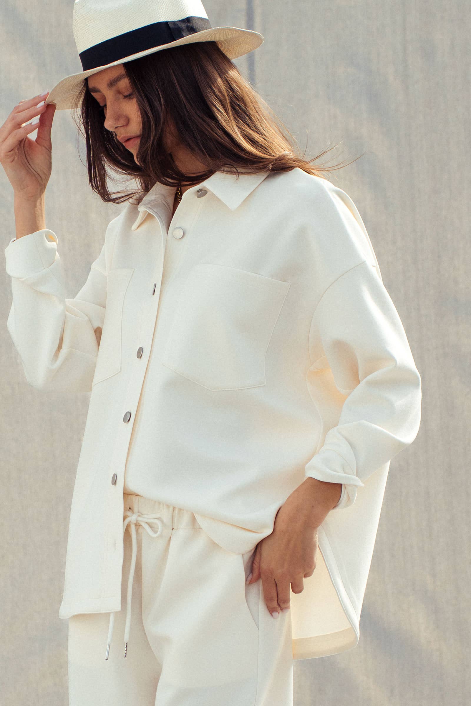 Urban Daizy Cotton Blend Oversized Shirt Jacket Utility Pocket Sage Button Down Shirt - Women's (UDZ-TP-01053) – alternate view 2