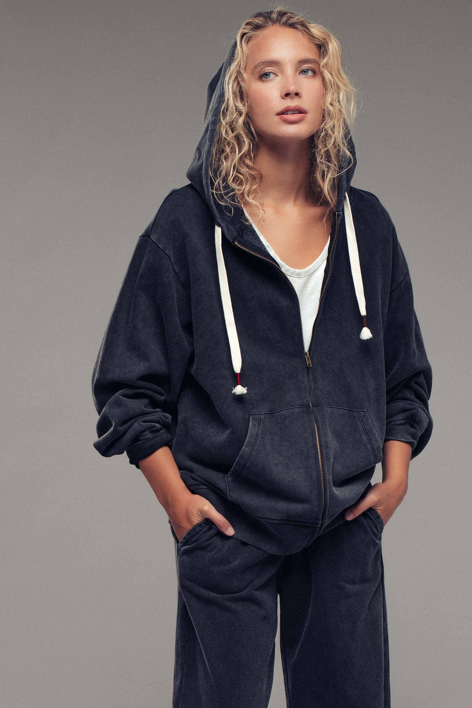 Vintage-Wash Zip-Up Hoodie