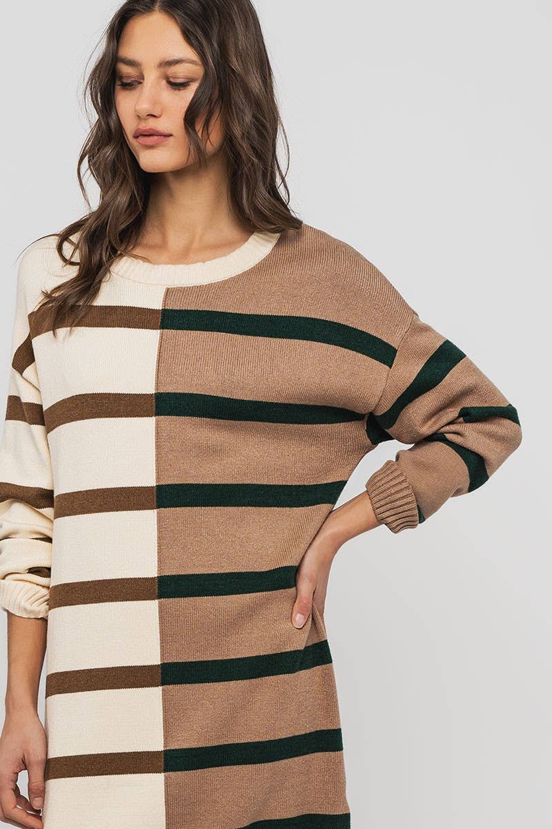 Urban Daizy Two-Tone Striped Knit Sweater Dress Cream-Multi Dress - Women's (UDZ-DR-00352) – alternate view 10