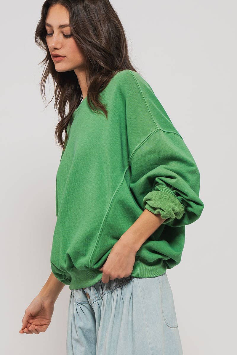 Crew Neck Comfort Washed  Spring Sweatshirt