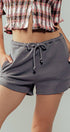 Urban Daizy Textured Cotton Elastic Waist Drawstring Pocket Dolphin Shor Charcoal Shorts - Women's (UDZ-PT-00046) –…