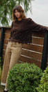 Lace Trim Knit Sweater with Floral Hem Detail in BROWN - Women's Sweaters | Urban Daizy