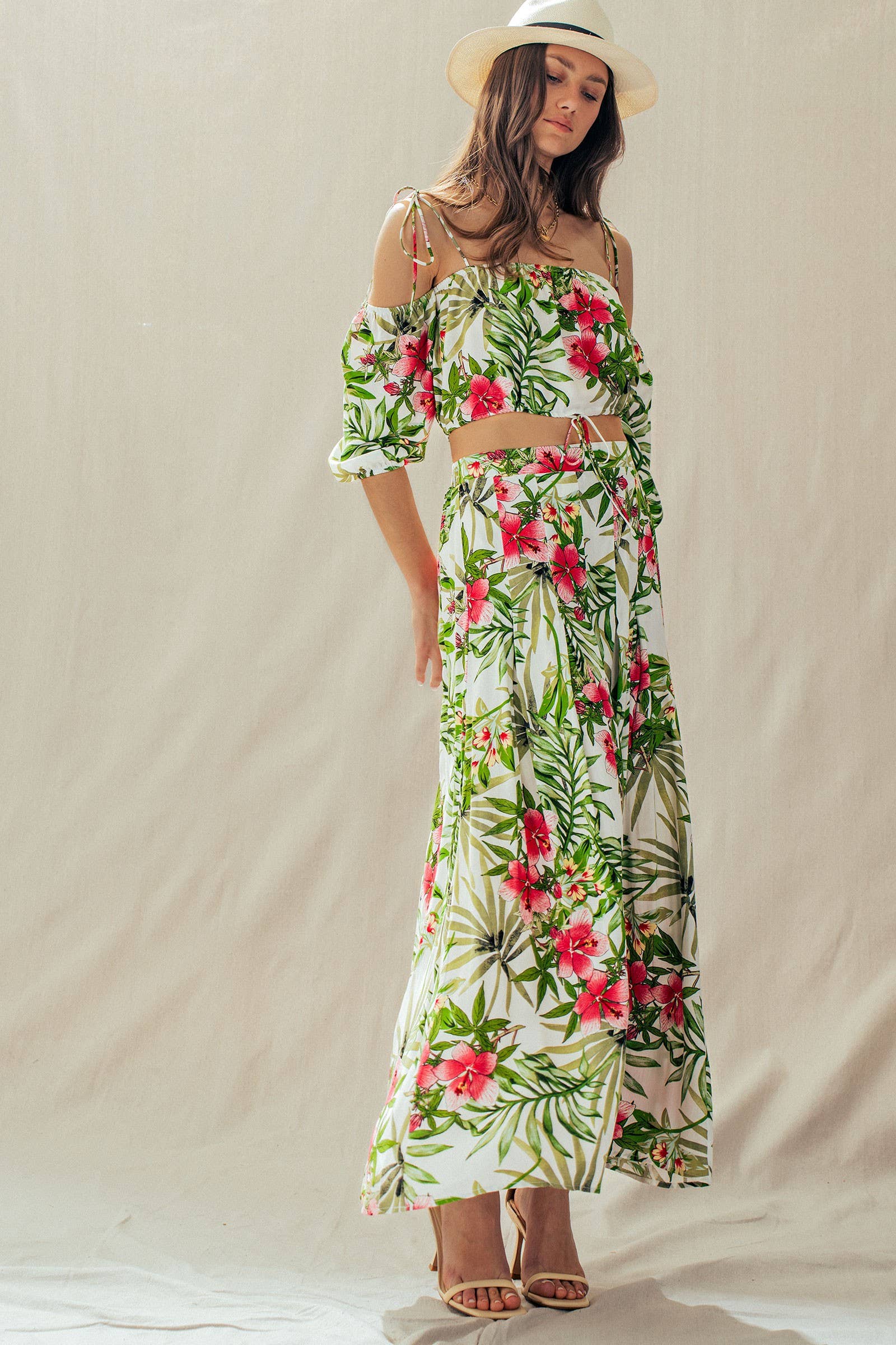 Urban Daizy Off Shoulder Crop Top with Floral Maxi Skirt White Top & Skirt Set - Women's (UDZ-AC-00238) – alternate view 9