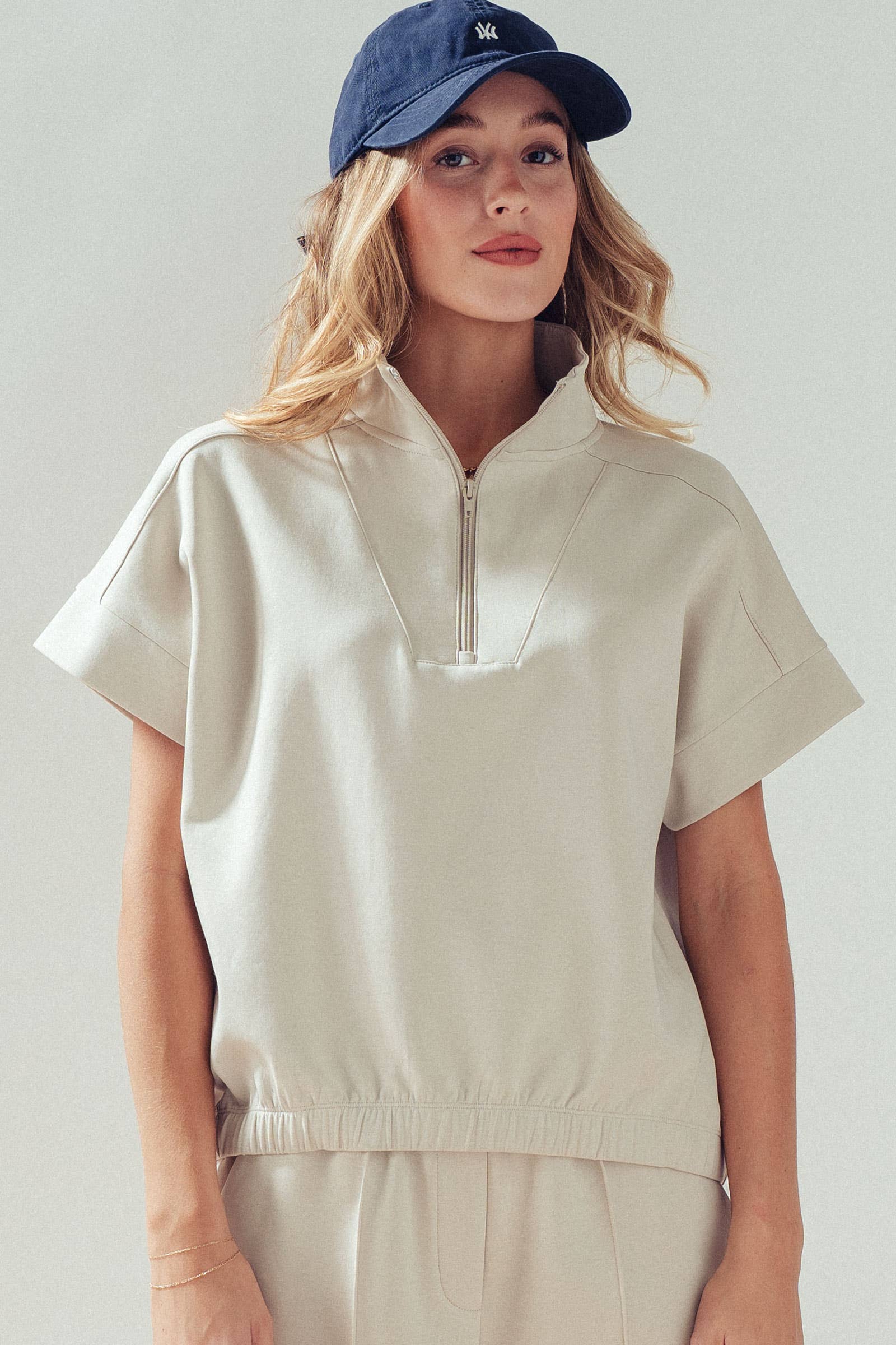 Half-Zip Short Sleeve Pullover Top