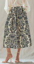 Urban Daizy Botanical Print Cotton Midi Skirt with Pockets Ivory-Black Skirt - Women's (UDSK0102) – alternate view 2