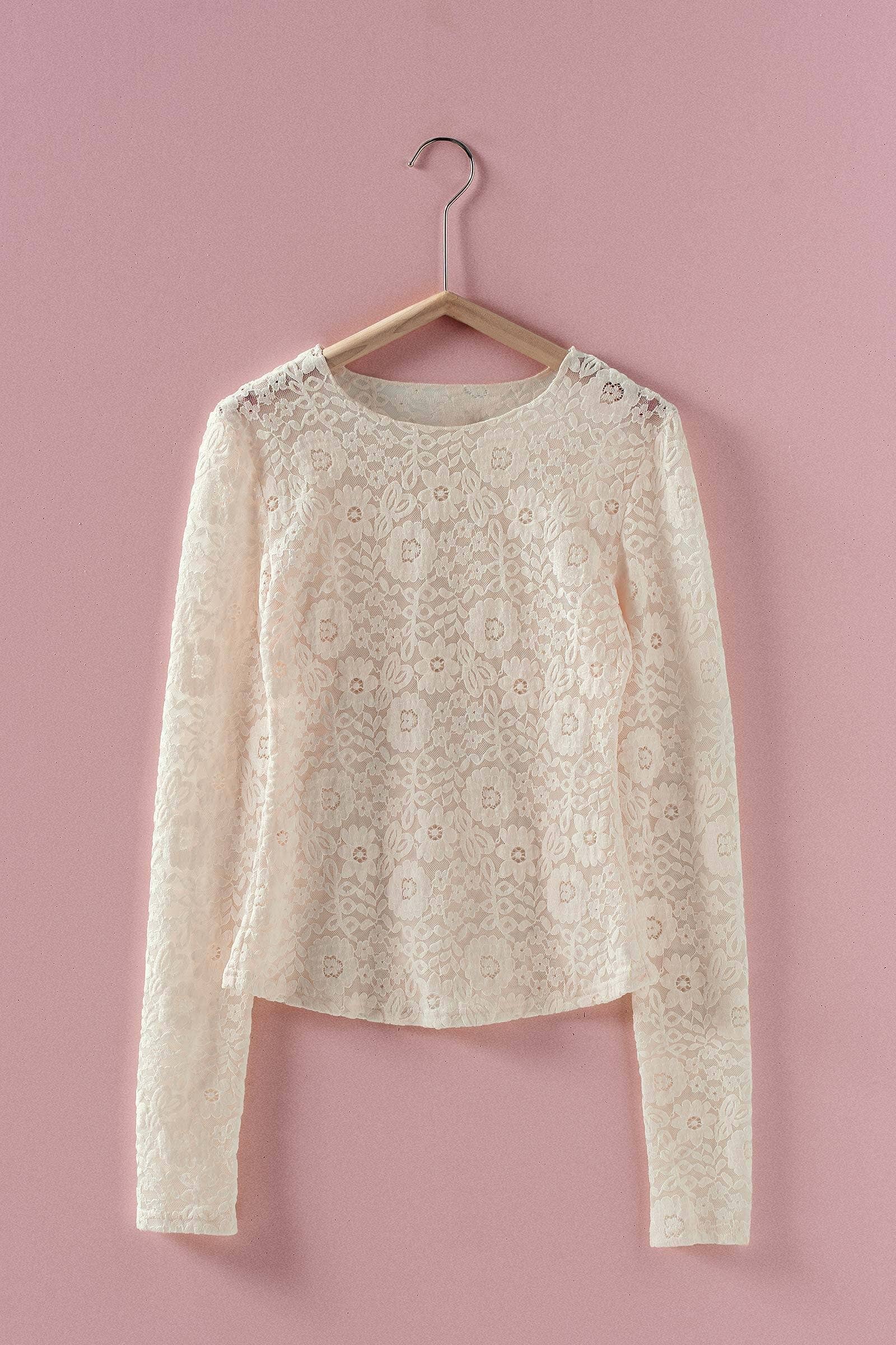 Sheer Floral Lace Long Sleeve Layering Top
