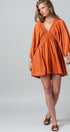 Urban Daizy Smocked V-Neck Balloon Sleeve Cotton Mini Dress Burnt-Orange Dress - Women's (UDZ-DR-00480) – alternate view 6