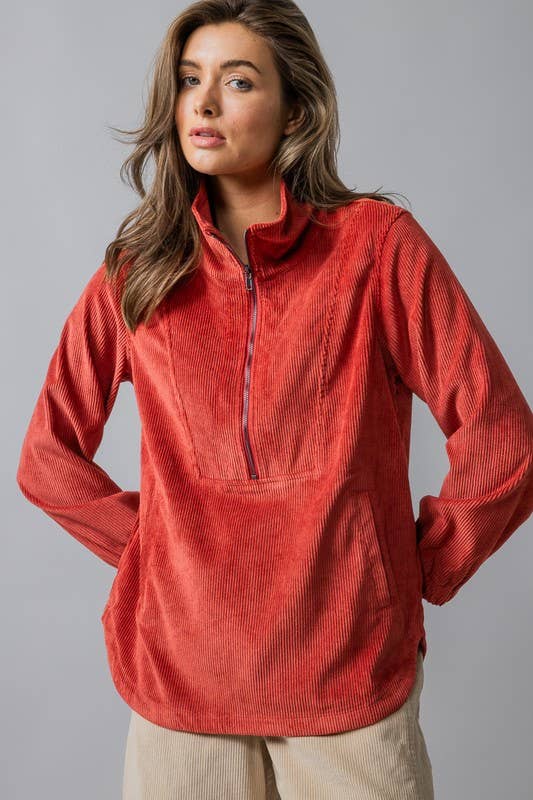Urban Daizy Corduroy Funnel Neck Half Zip Pullover Top Black Tunic - Women's (UDZ-OT-00138) – alternate view 9