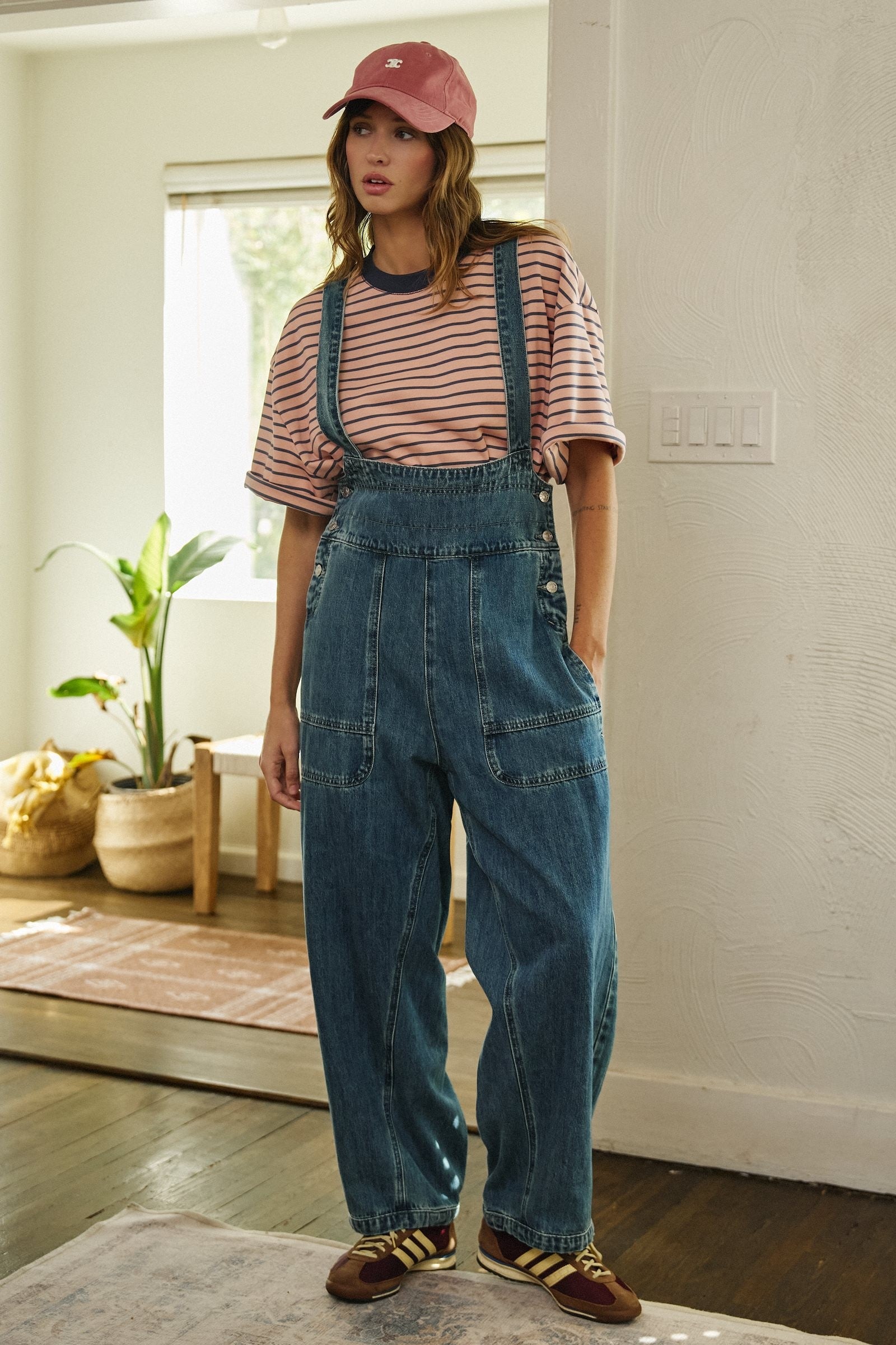 Wide Leg Denim Overalls with Utility Pockets in DENIM - Women's Jumpsuits | Urban Daizy