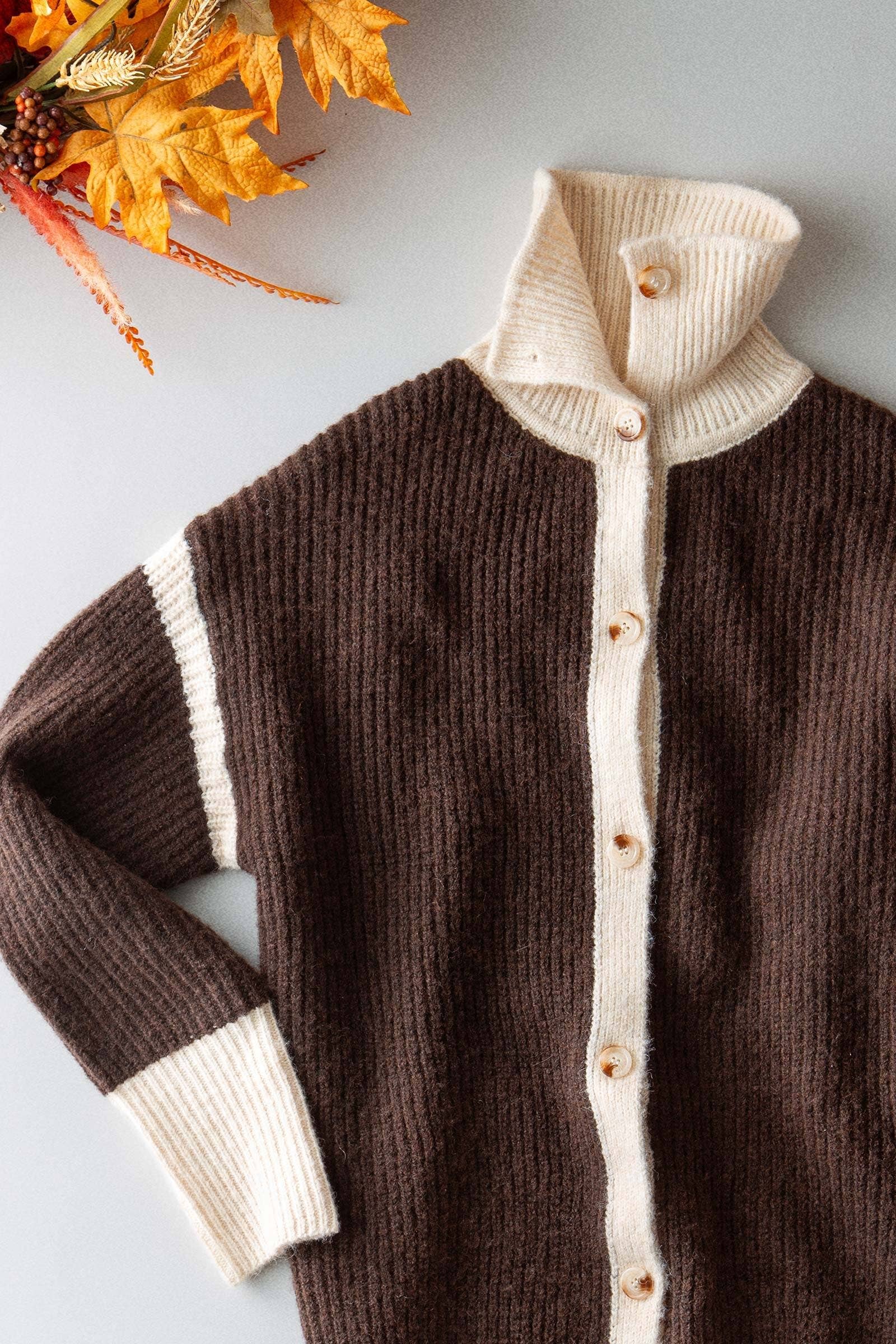Urban Daizy Contrast Trim Collared Sweater Cardigan Brown Cardigan - Women's (UDZ-TP-00814) – alternate view 12