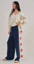 USA Star Side Stripe Wide-Leg Track Pants in NAVY - Women's Casual Pants | Urban Daizy