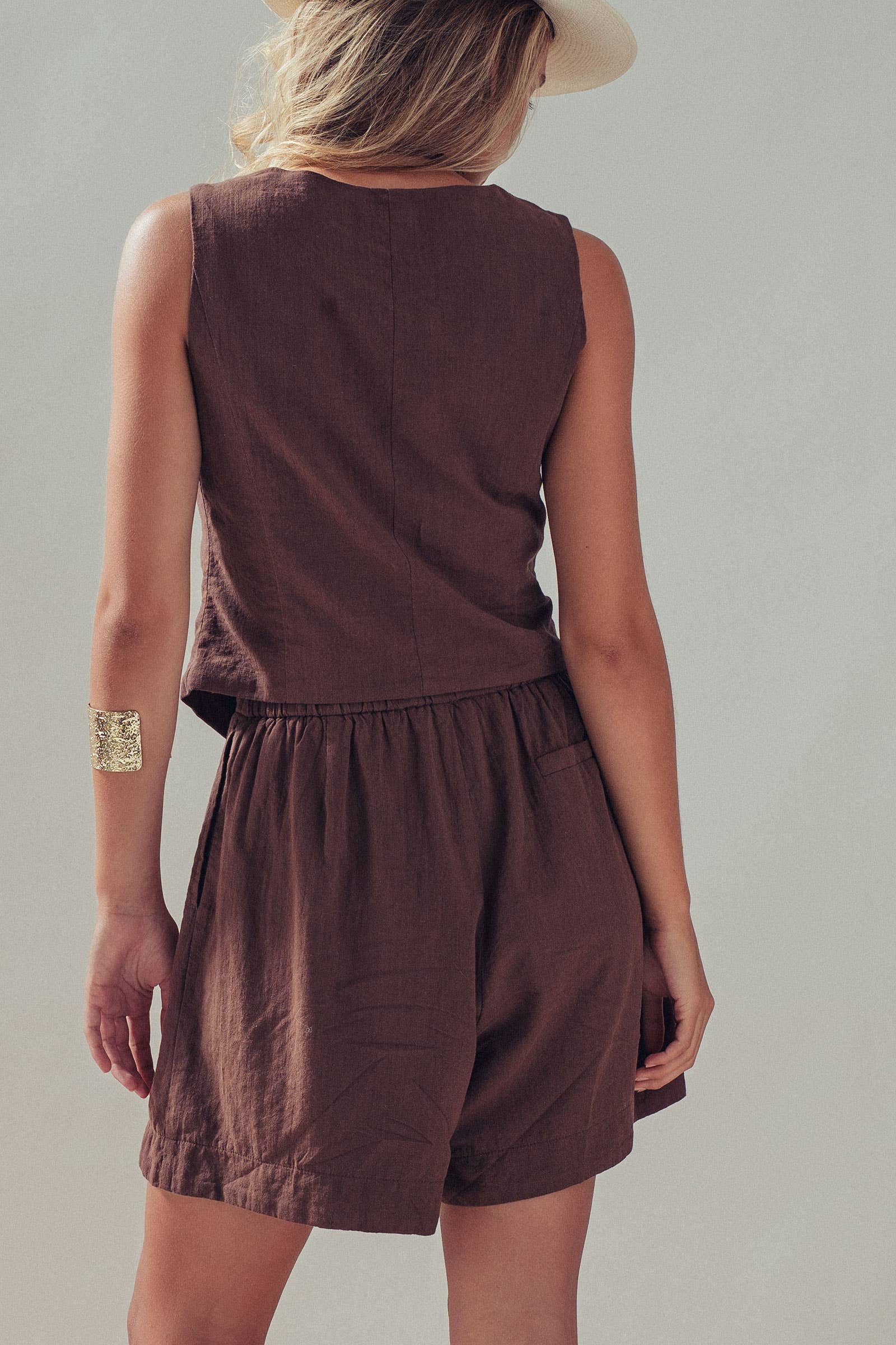Asymmetrical Button Cotton Vest & Shorts Set