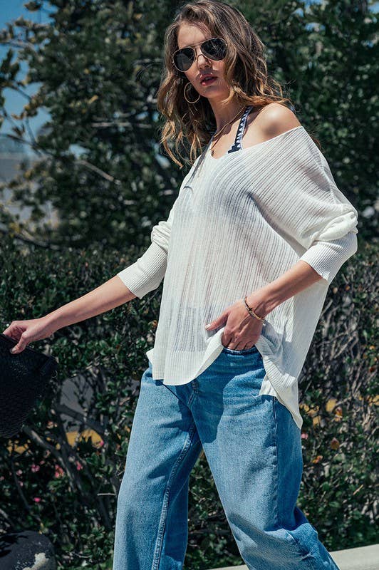 Urban Daizy Ribbed V-Neck Striped Tunic Top Black Tunic - Women's (UDZ-TP-00045) – alternate view 13