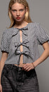 Urban Daizy Gingham Triple Bow Puff Sleeve Crop Top Pink Blouse - Women's (UDZ-TP-01033) – alternate view 18