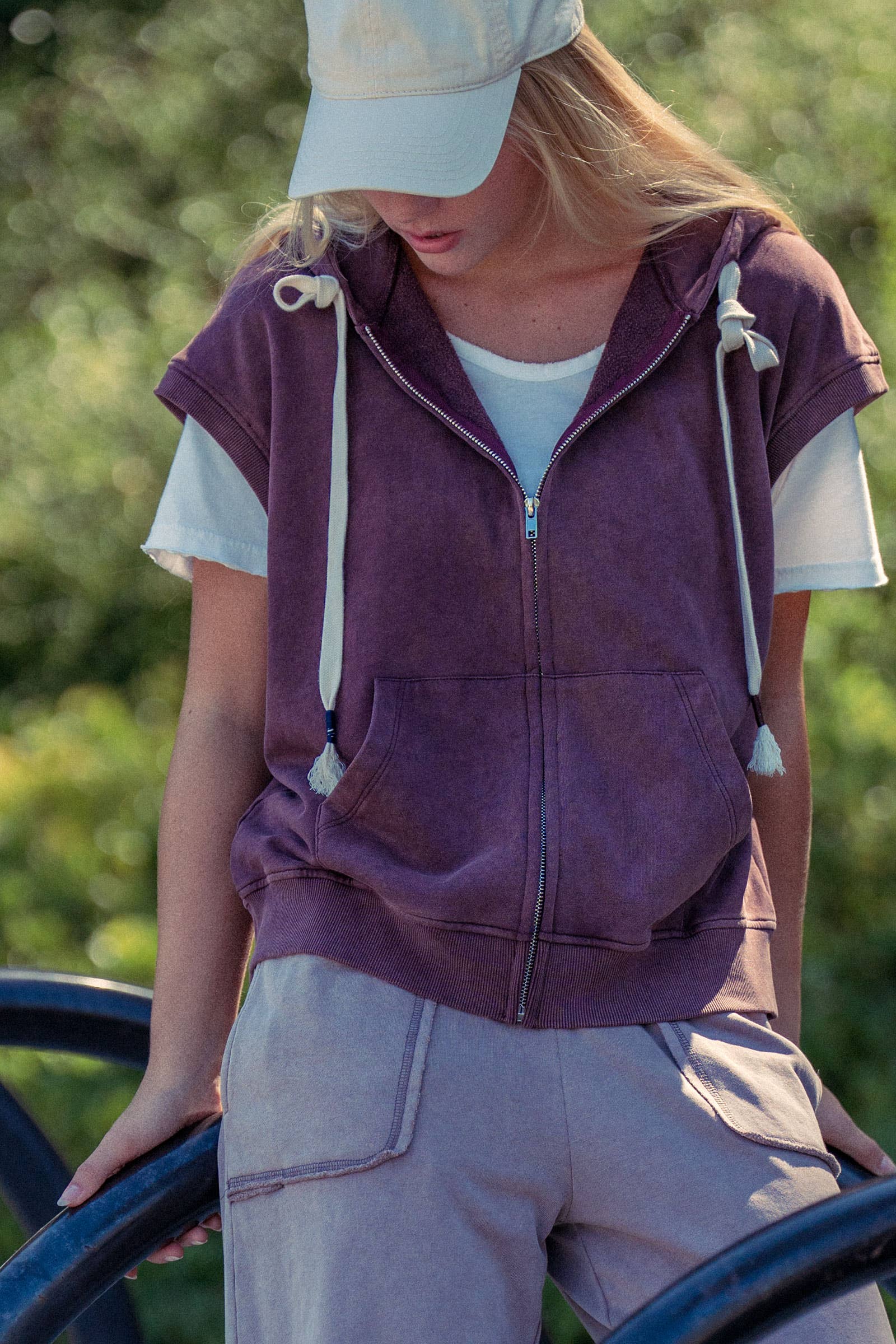 Vintage-Wash Sleeveless Terry Hoodie