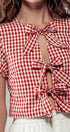 Urban Daizy Gingham Triple Bow Puff Sleeve Crop Top Pink Blouse - Women's (UDZ-TP-01033) – alternate view 26