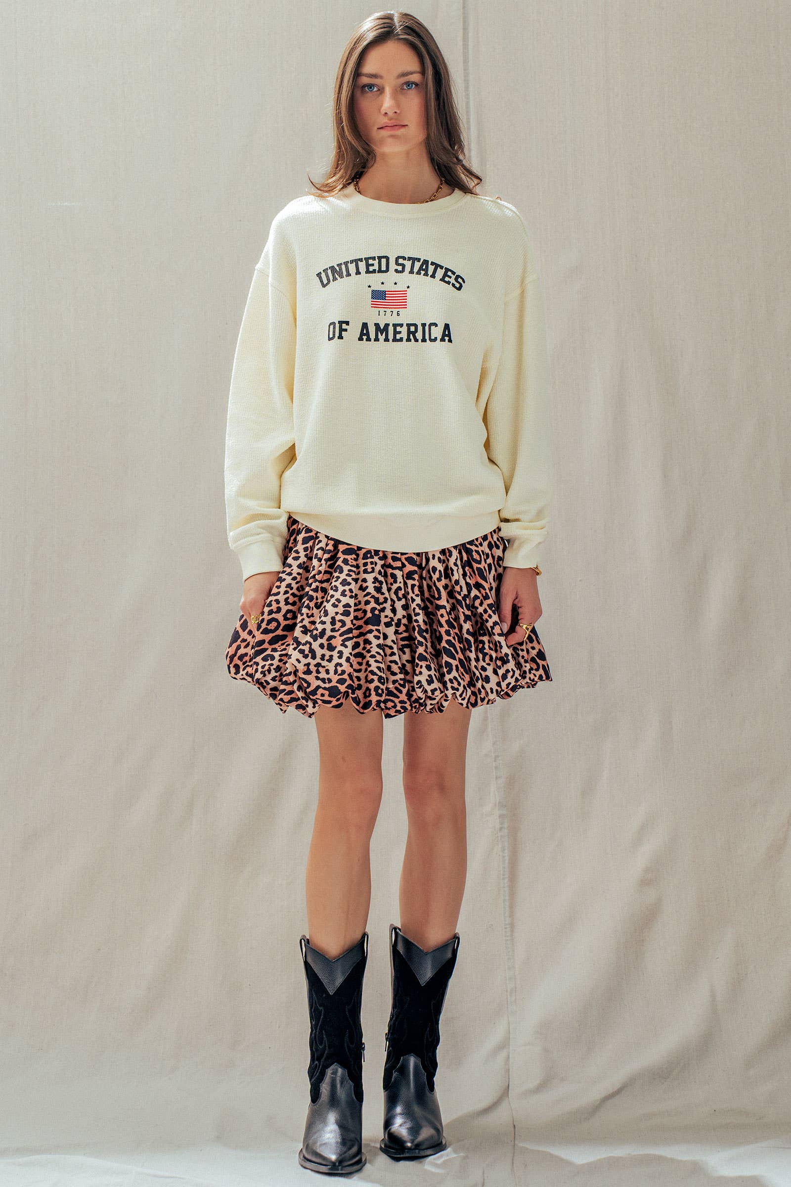 Urban Daizy United States 1776 Waffle Knit Cotton Pullover Peach Graphic Sweatshirt - Women's (TNTP3994) – alternate view 6