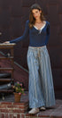 Striped Denim Wide Leg Palazzo Pants Vintage Wash Boho Coast in LT DENIM - Women's Casual Pants | Urban Daizy