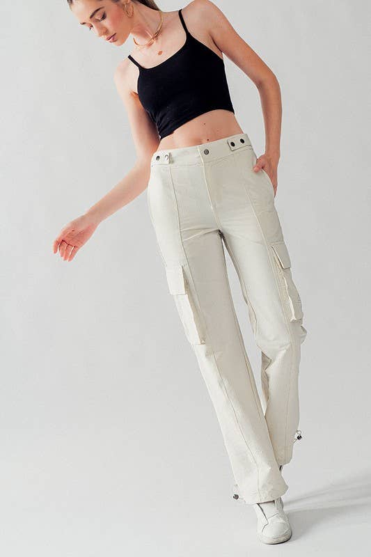 High Waist Mesh Pocket Elastic Cuff Adjustable Cargo Pants